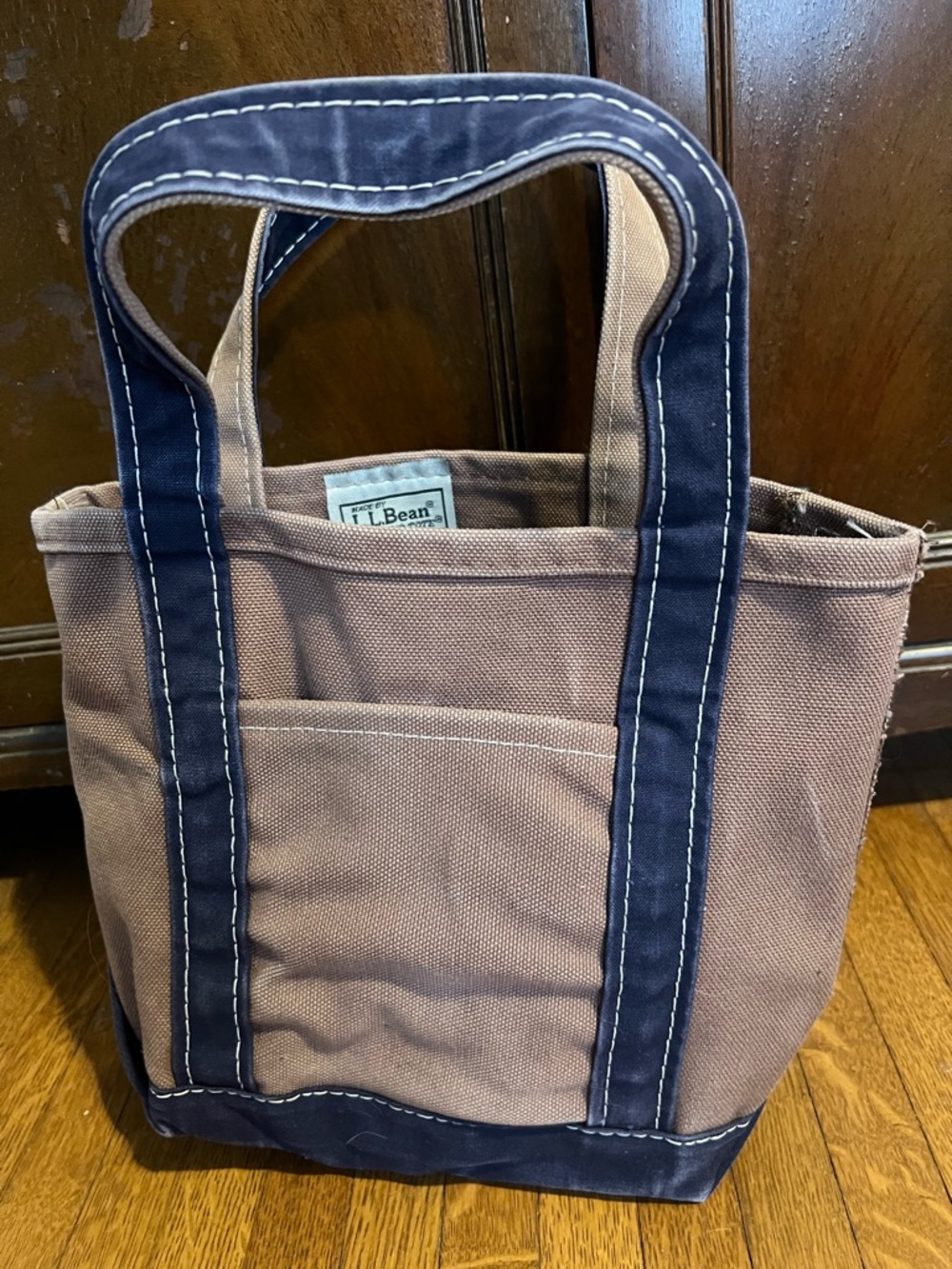 L.L. Bean Vintage Mini Boat Tote - Canvas Tote Bag in Brown with Navy Trim